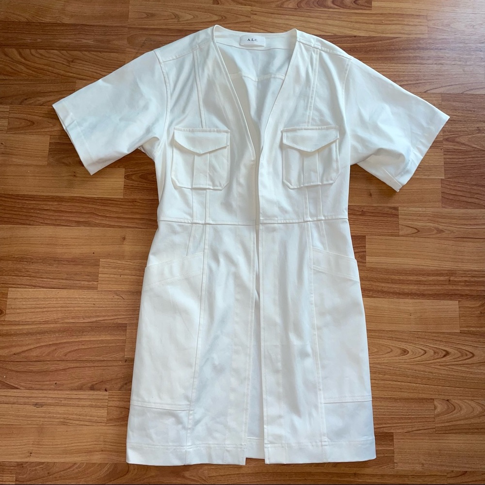 A.L.C. Open Short Sleeved White Denim Military-Style Coat